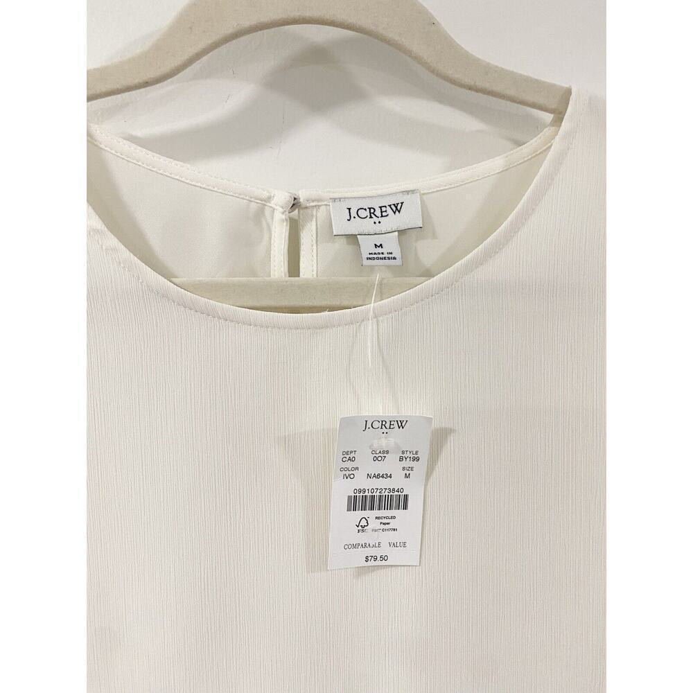 NWT J.Crew Factory Ivory Smocked Cuff Blouse Medium Puff Sleeve Work Office Top - Picture 6 of 13